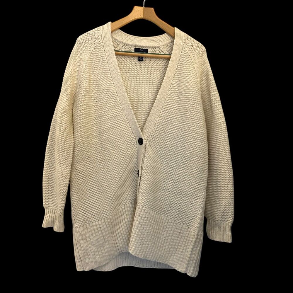 Gap Cream Oversized Chunky Knit V-Neck Button Up Cardigan‎ Wool Blend Size L